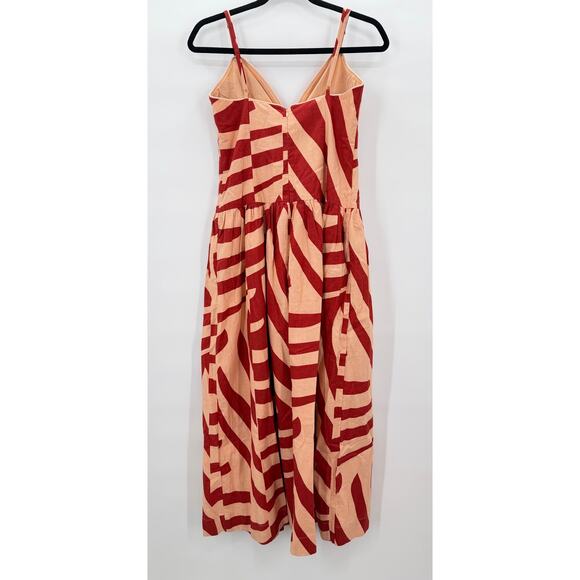 NWT MON RENN Surreal Tropico Print Cotton Midi Dress Red/Coral Size SMALL - Picture 2 of 12